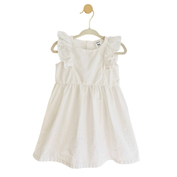 Carter's BEAUTIFUL White Ruffle Sleeve Eyelet Dress Baby Girl 9 Months - Picture 1 of 5